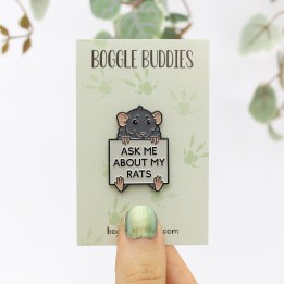 'Ask me about my rats' enamel pin