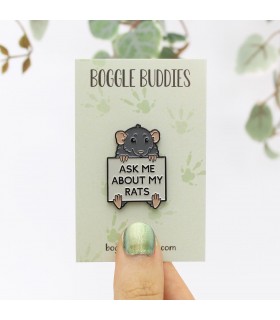 'Ask me about my rats' enamel pin